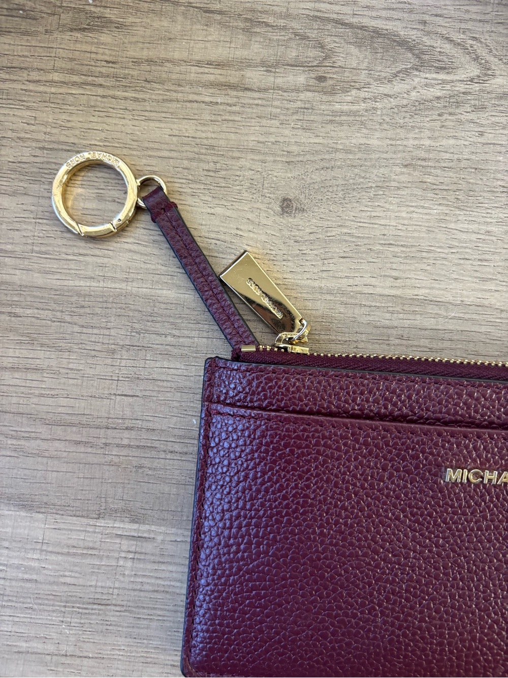 Michael Kors Burgundy Leather Wristlet Card Pouch with Gold Hardware - Picture 3 of 4